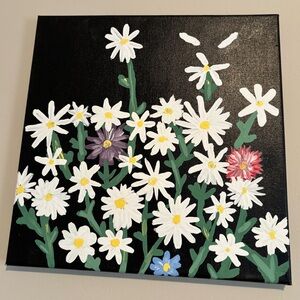 Floral Canvas Art with White and Green Accents